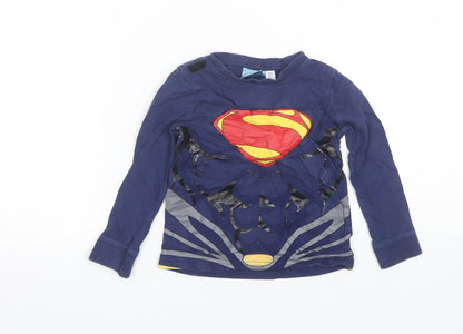 Tesco Boys Blue  Cotton Basic T-Shirt Size 2-3 Years Round Neck  - Superman