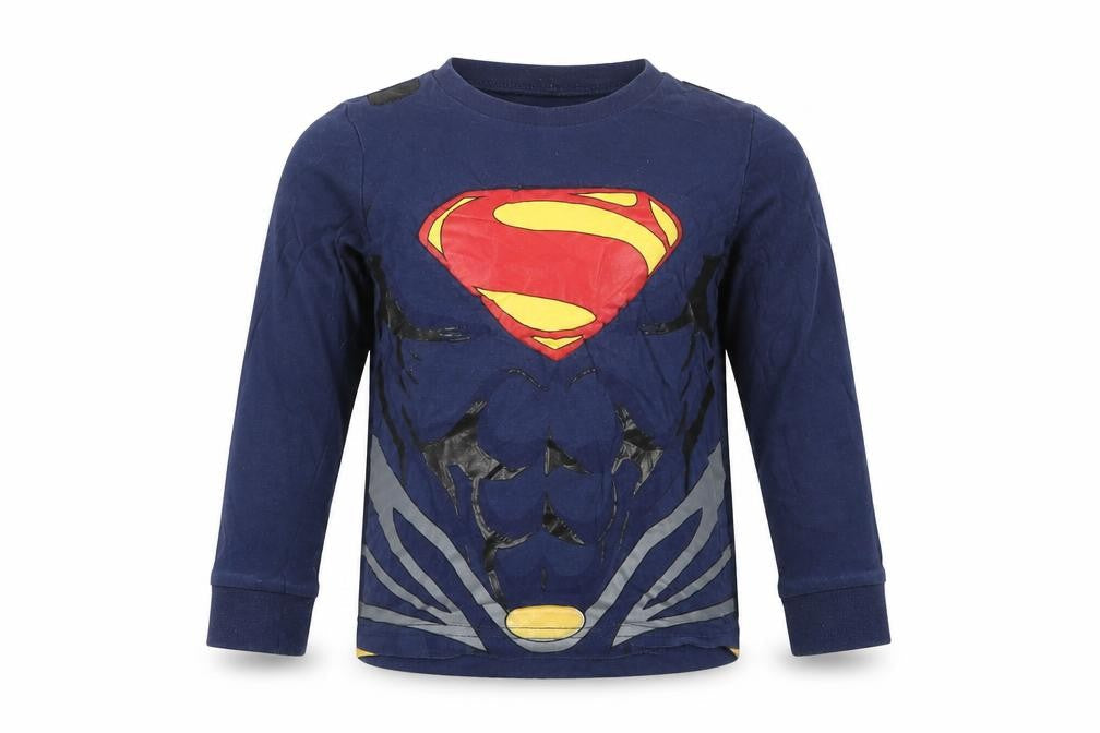 Front view of F&F boys’ blue cotton basic t-shirt, size 2-3, years round neck - superman