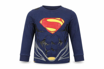 Front view of F&F boys’ blue cotton basic t-shirt, size 2-3, years round neck - superman