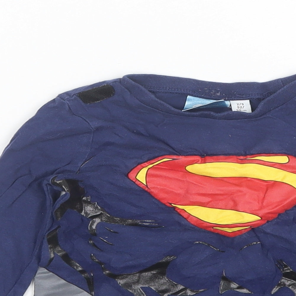 Tesco Boys Blue  Cotton Basic T-Shirt Size 2-3 Years Round Neck  - Superman