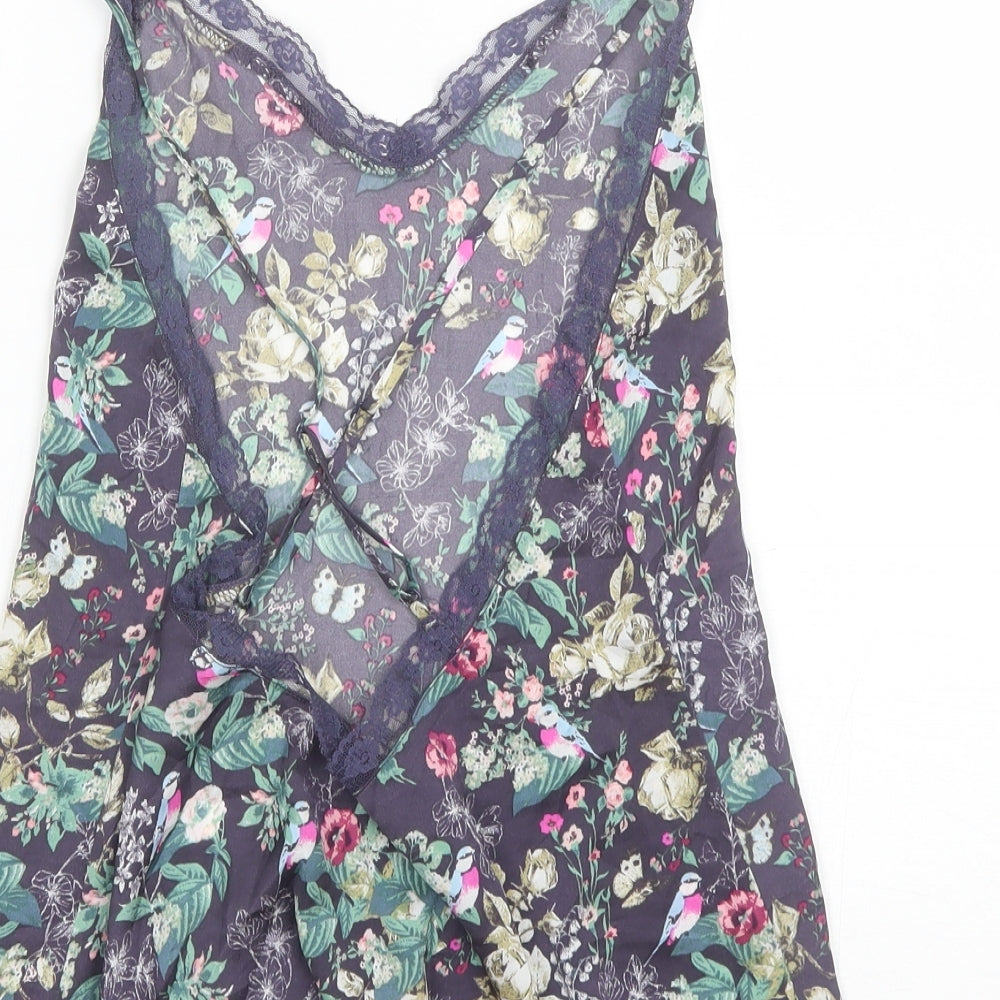 Accessorize Womens Blue Floral Polyester Camisole Blouse Size XS V-Neck