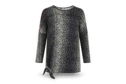 Front view of Pep&Co women’s black animal print viscose shift, size UK 14, round neck