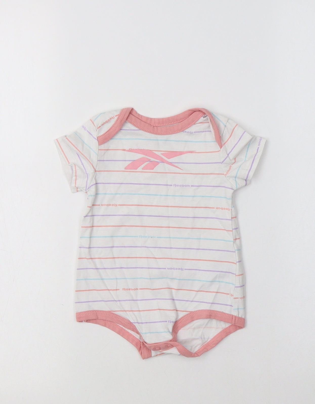 Reebok Baby White Striped Cotton Romper One-Piece Size 6-9 Months