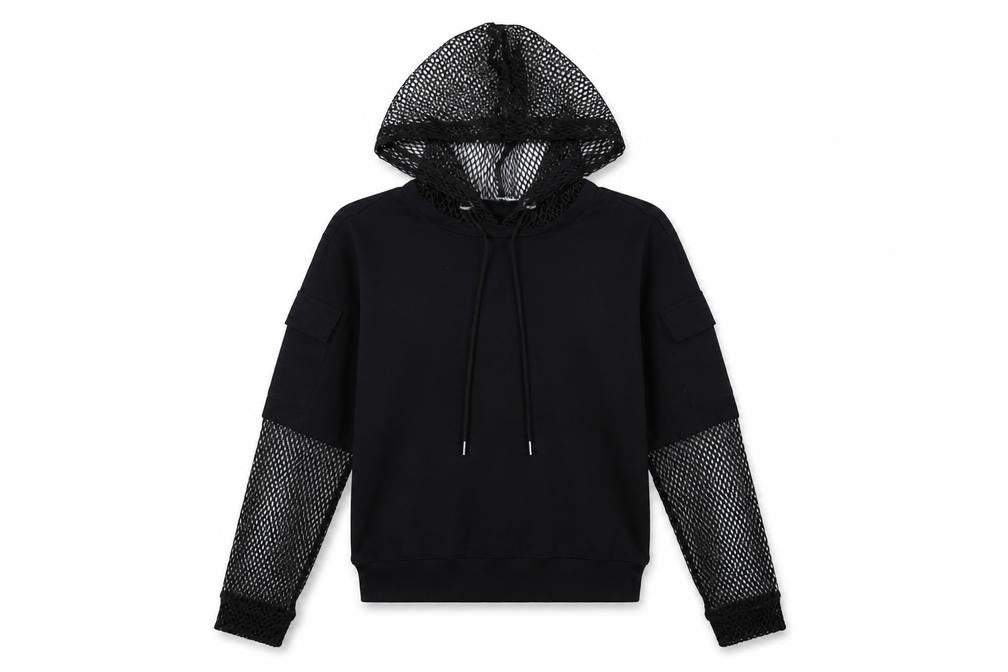 Front view of Select women’s black cotton pullover hoodie, size XS