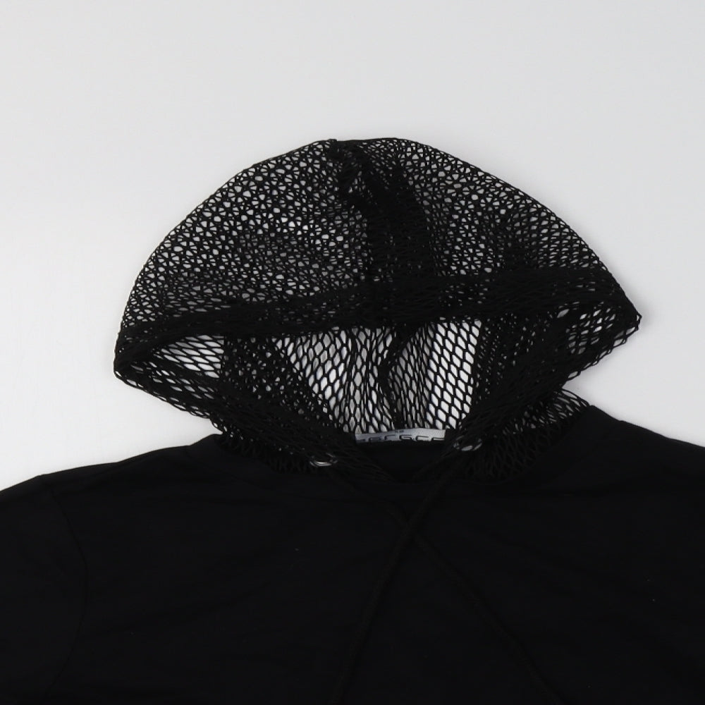Close-up detail of Select women’s black cotton pullover hoodie, size XS