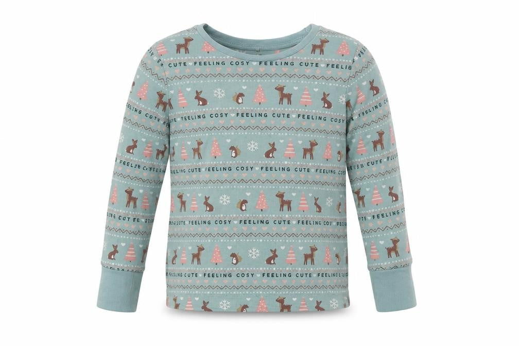 Front view of George girls’ green fair isle cotton top pyjama top, size 3-4, years