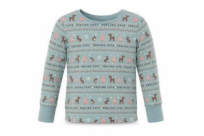 Front view of George girls’ green fair isle cotton top pyjama top, size 3-4, years