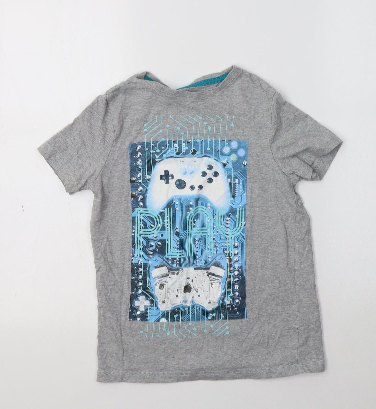 F&F Girls Grey  Cotton Basic Polo Size 8-9 Years Crew Neck  - Gaming
