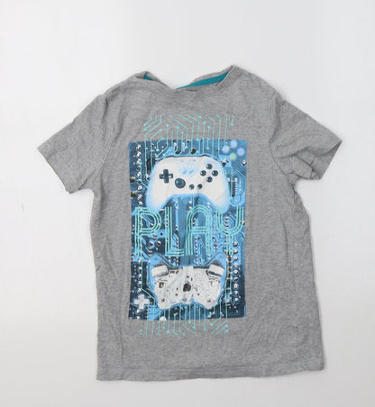 F&F Girls Grey  Cotton Basic Polo Size 8-9 Years Crew Neck  - Gaming