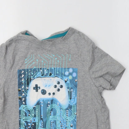 F&F Girls Grey  Cotton Basic Polo Size 8-9 Years Crew Neck  - Gaming