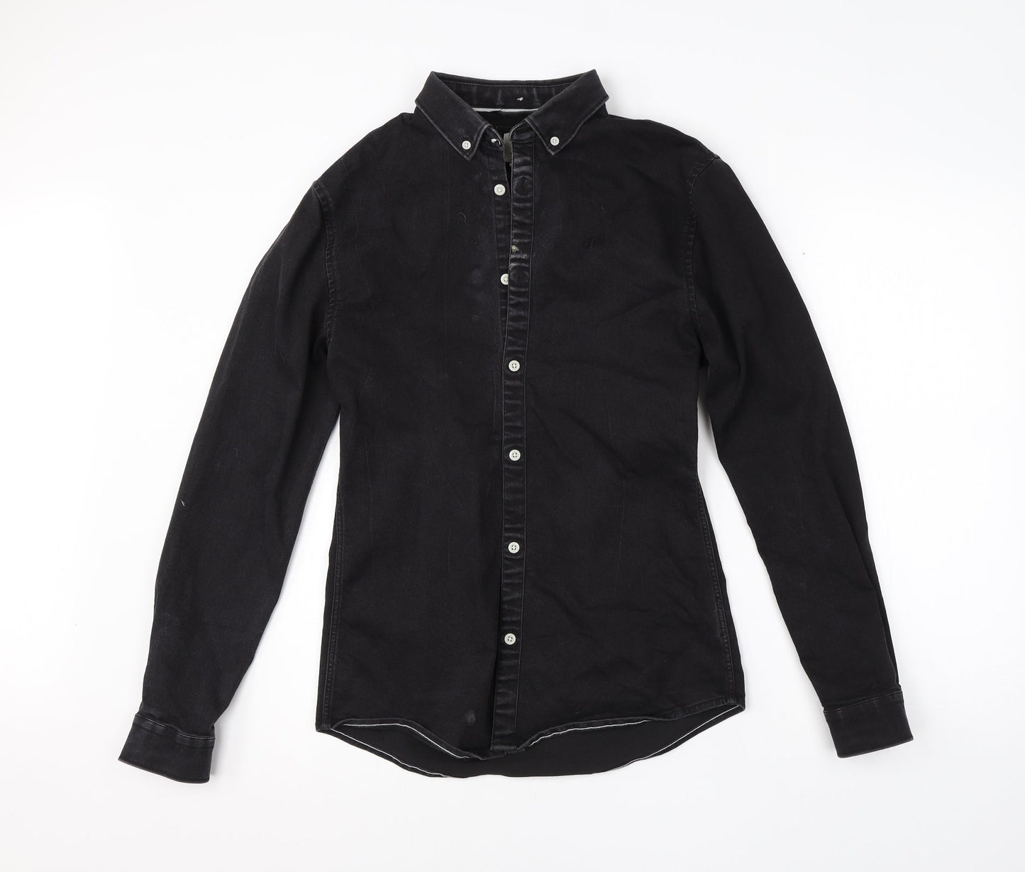 River Island Mens Black  Cotton  Button-Up Size S Collared Button