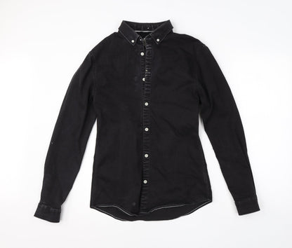 River Island Mens Black  Cotton  Button-Up Size S Collared Button