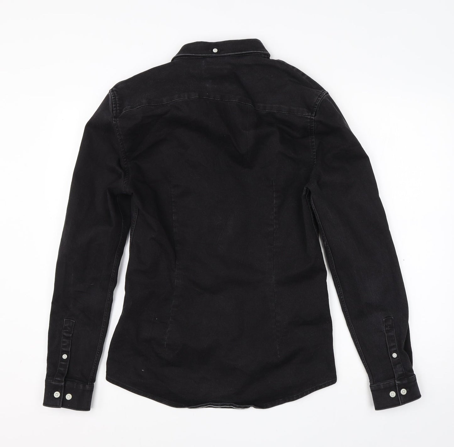 River Island Mens Black  Cotton  Button-Up Size S Collared Button