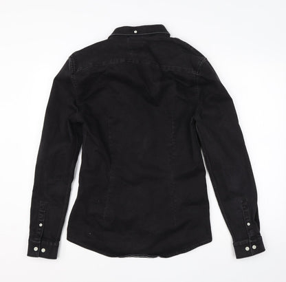 River Island Mens Black  Cotton  Button-Up Size S Collared Button