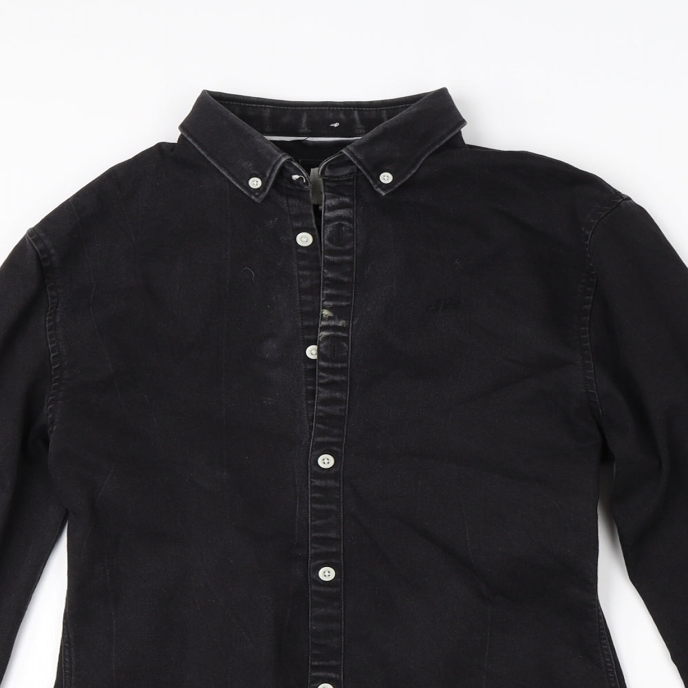 River Island Mens Black  Cotton  Button-Up Size S Collared Button