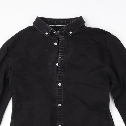 River Island Mens Black  Cotton  Button-Up Size S Collared Button