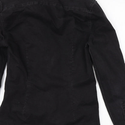 River Island Mens Black  Cotton  Button-Up Size S Collared Button