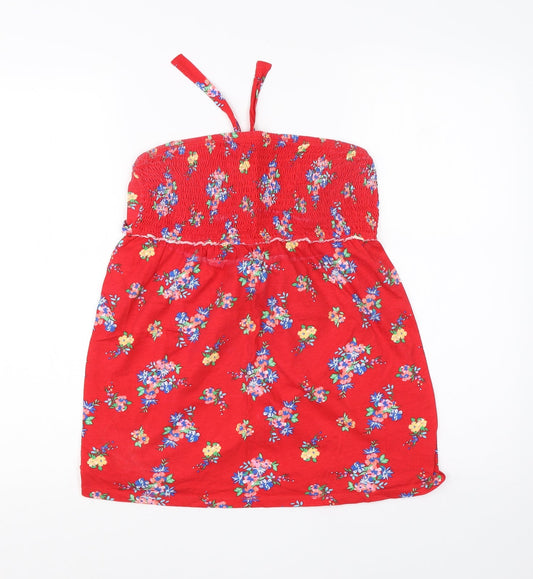 Papaya Womens Red Floral Cotton Basic Blouse Size 12 Square Neck