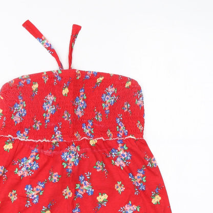 Papaya Womens Red Floral Cotton Basic Blouse Size 12 Square Neck