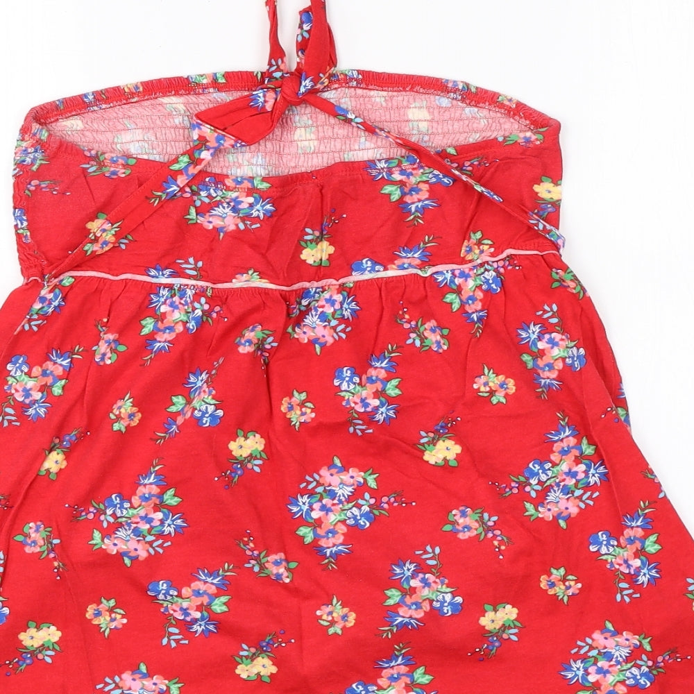 Papaya Womens Red Floral Cotton Basic Blouse Size 12 Square Neck