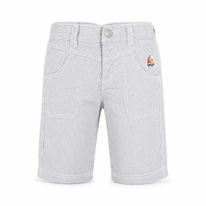 Front view of OVO boys’ grey striped cotton cargo trousers, size 12, months