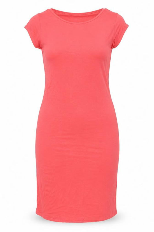 Front view of Select women’s pink polyester pencil dress, size UK 16, round neck