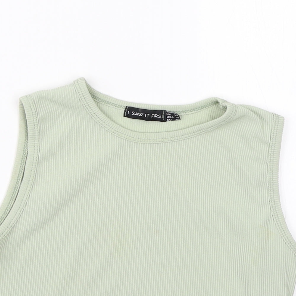 I SAW IT FIRST Womens Green  Polyester Basic T-Shirt Size 10 Round Neck