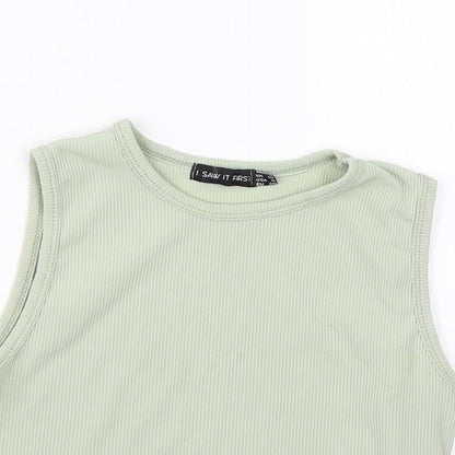 I SAW IT FIRST Womens Green  Polyester Basic T-Shirt Size 10 Round Neck