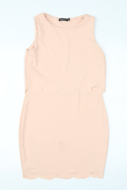 Boohoo Womens Pink  Polyester Pencil Dress  Size 10  Round Neck