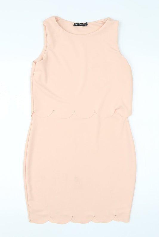 Boohoo Womens Pink  Polyester Pencil Dress  Size 10  Round Neck