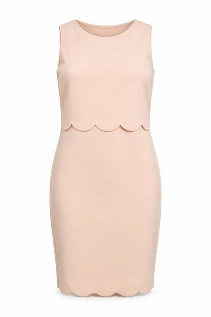 Front view of Boohoo women’s pink polyester pencil dress, size UK 10, round neck