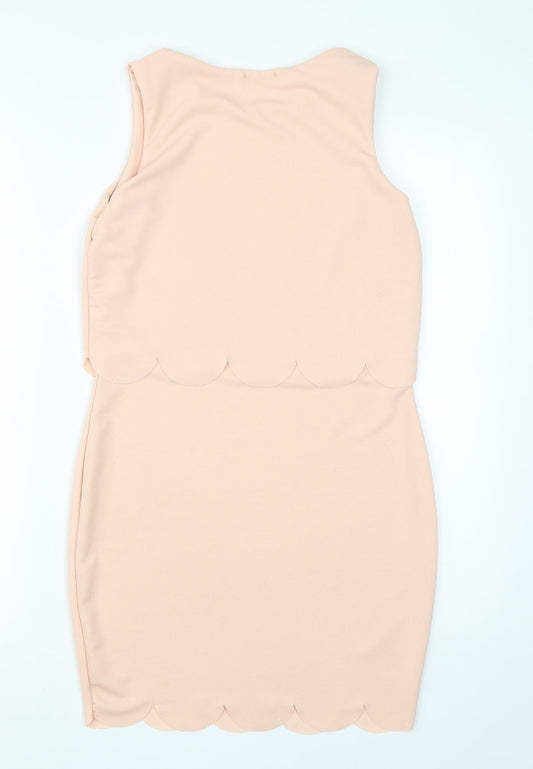 Boohoo Womens Pink  Polyester Pencil Dress  Size 10  Round Neck