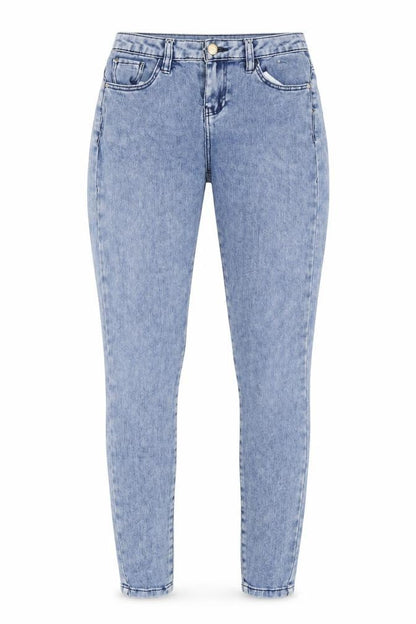 Front view of Denim Co women’s blue cotton jegging jeans, size UK 6, 26-inch leg regular