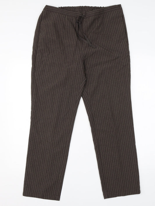 Daxon Womens Brown Striped Polyester Dress Pants Trousers Size 10 L28 in Regular