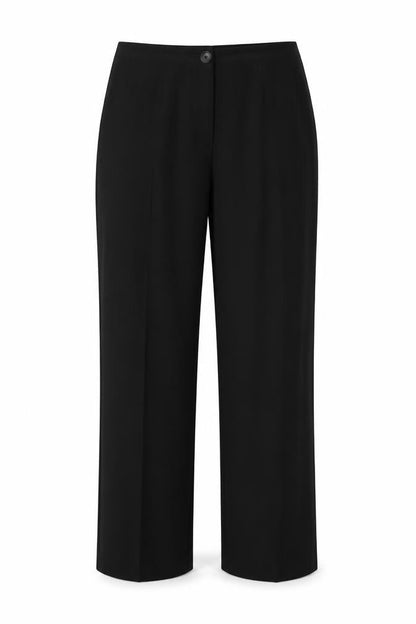 Front view of Marks & Spencer women’s black viscose dress pants trousers, size UK 12, 26-inch leg regular