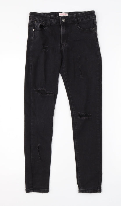 Preworn Girls Black  Cotton Skinny Jeans Size 11-12 Years  Regular