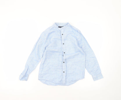 NEXT Boys Blue  Linen Basic Button-Up Size 9 Years Round Neck
