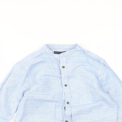 NEXT Boys Blue  Linen Basic Button-Up Size 9 Years Round Neck