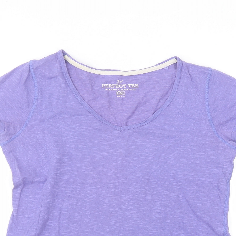 F&F Womens Purple  Cotton Basic T-Shirt Size 12 Round Neck