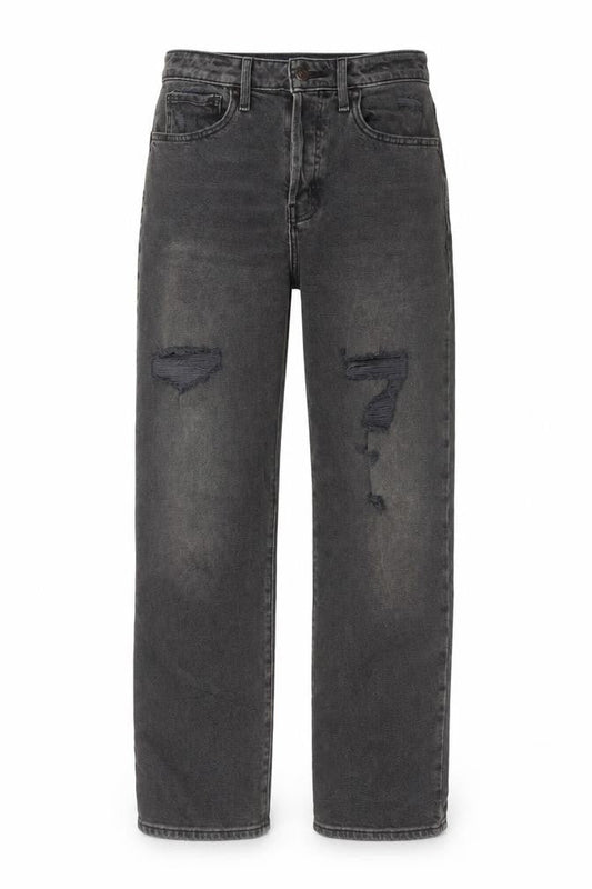 Front view of Hollister women’s black cotton straight jeans, size UK 27, in, 27-inch leg regular