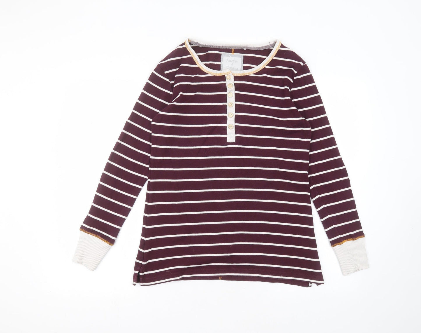 Peaches & Dreams Womens Purple Striped Cotton Basic T-Shirt Size M Round Neck