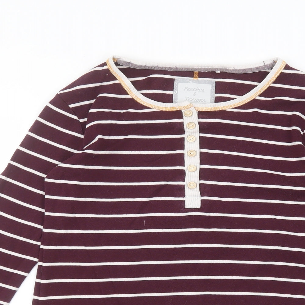 Peaches & Dreams Womens Purple Striped Cotton Basic T-Shirt Size M Round Neck