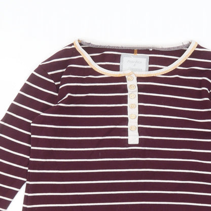 Peaches & Dreams Womens Purple Striped Cotton Basic T-Shirt Size M Round Neck