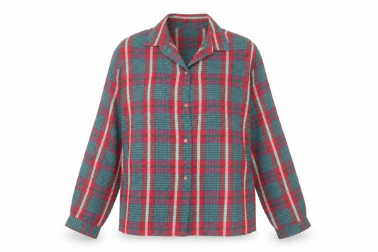 Front view of gamargue women’s red polyester basic button-up, size UK 12, collared