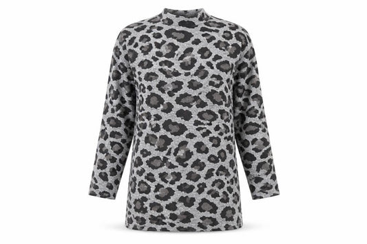 Front view of Peacocks women’s grey animal print polyester a-line, size UK 12, round neck