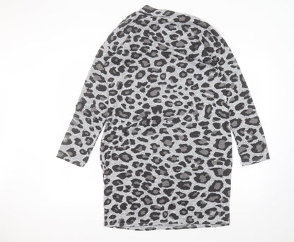 Peacocks Womens Grey Animal Print Polyester A-Line  Size 12  Round Neck