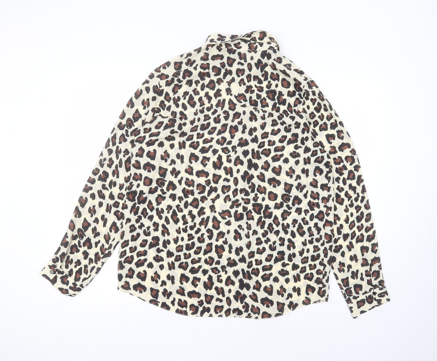 Primark Womens Brown Animal Print Polyester Basic Button-Up Size 14 Round Neck