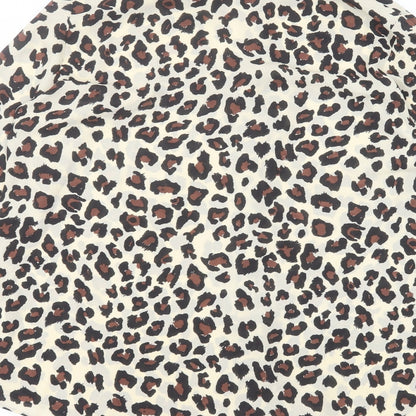 Primark Womens Brown Animal Print Polyester Basic Button-Up Size 14 Round Neck