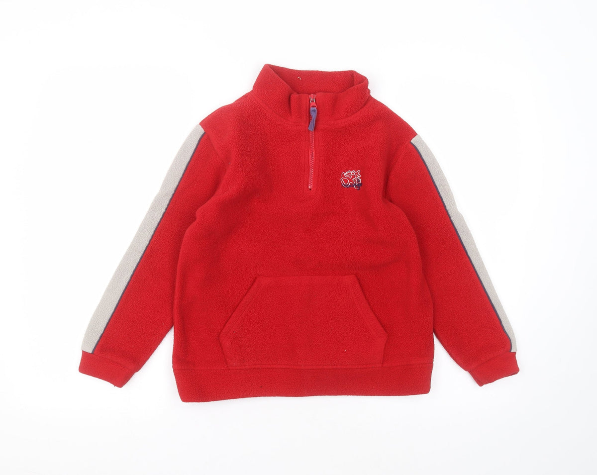 Front view of Kangaroo boys’ red round neck polyester jumper, size 7-8, years