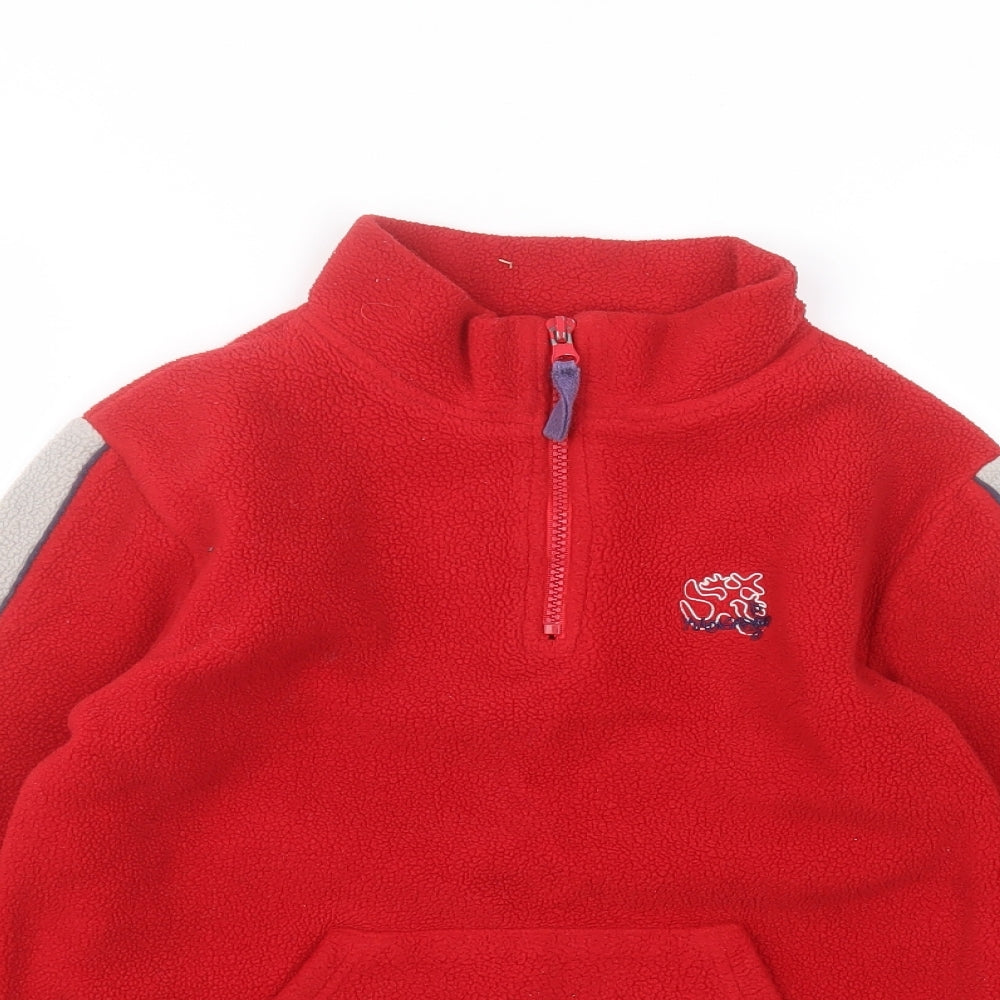 Close-up detail of Kangaroo boys’ red round neck polyester jumper, size 7-8, years